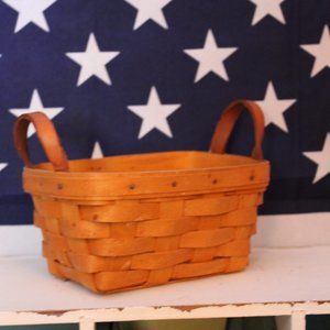 Longaberger 7 in Leather Handled Basket with Plastic Tray Insert